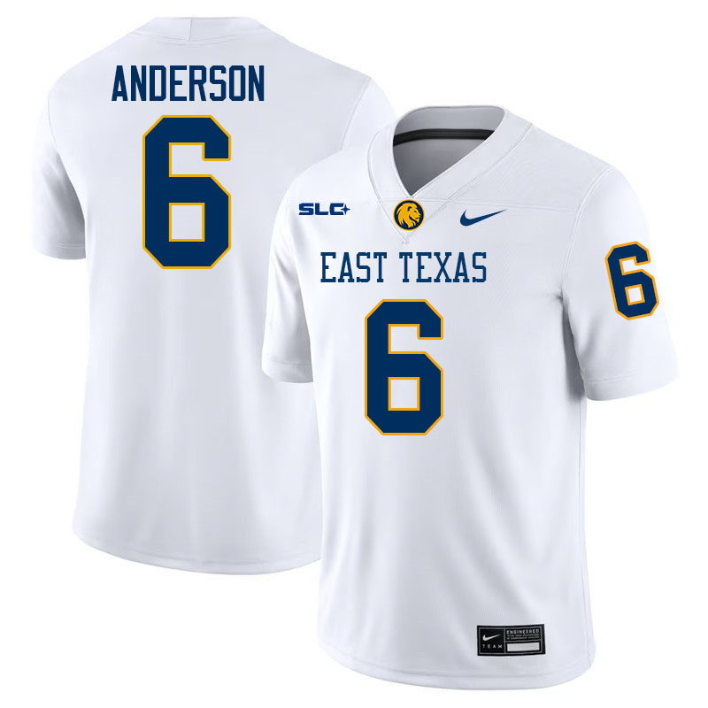 East Texas A&M Lions #6 Kyree Anderson College Football Jerseys,Uniforms-White